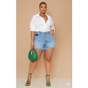 Time and Tru High Rise Distressed Denim Shorts Plus Size 18W Raw Hem Blue Summer